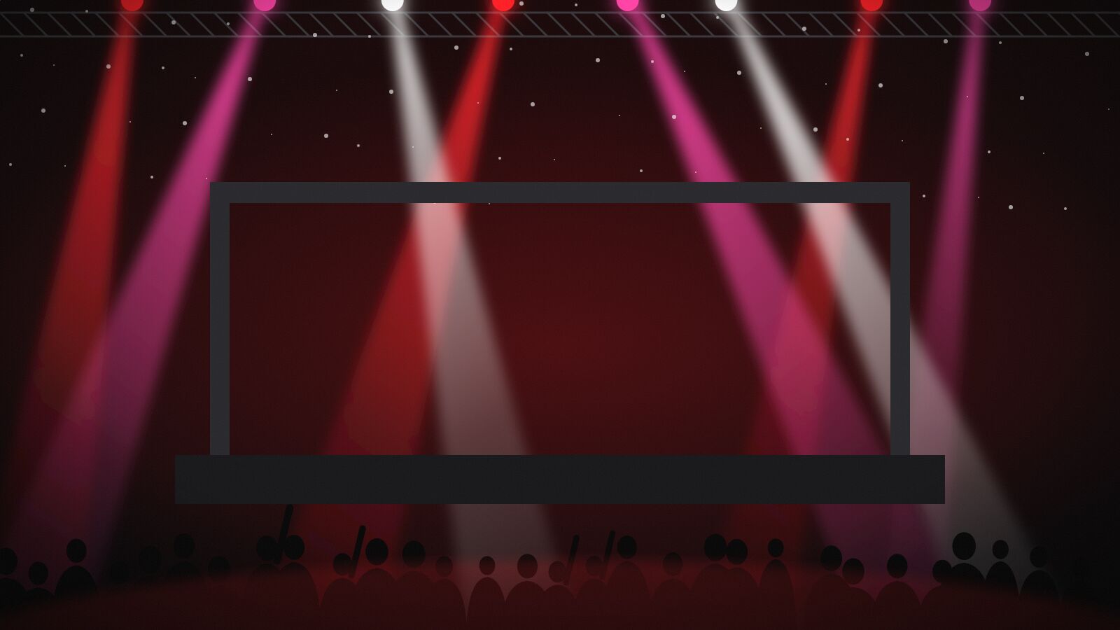 Illustration d'une scène de concert en plein air sous un ciel étoilé, faisceaux lumineux et foule